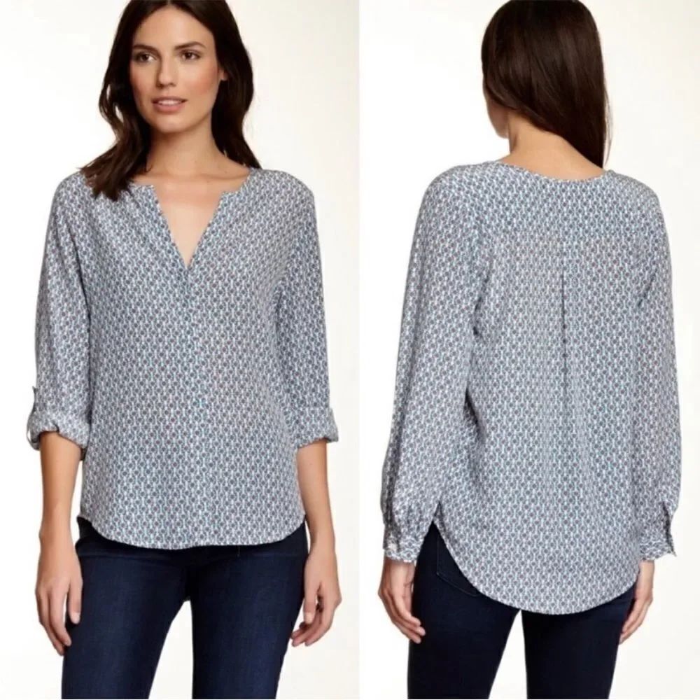 Joie Violette Silk Roll Tab Sleeves Blouse Top In Peacock Size S